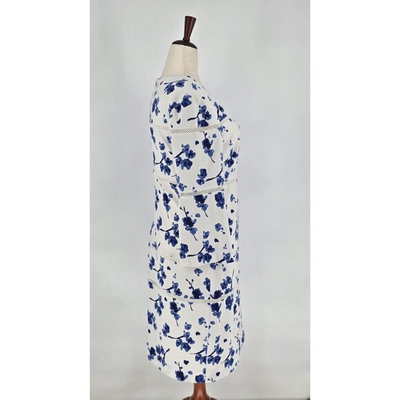 Ralph Lauren Royal Blue Floral Lace Trim Sheath Dress 3/4 Sleeves Womens Sz 16 - Picture 8 of 13